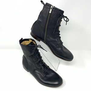 Frye Julian Soft Black Leather Lace Up Combat Booties Boots - 7.5.
